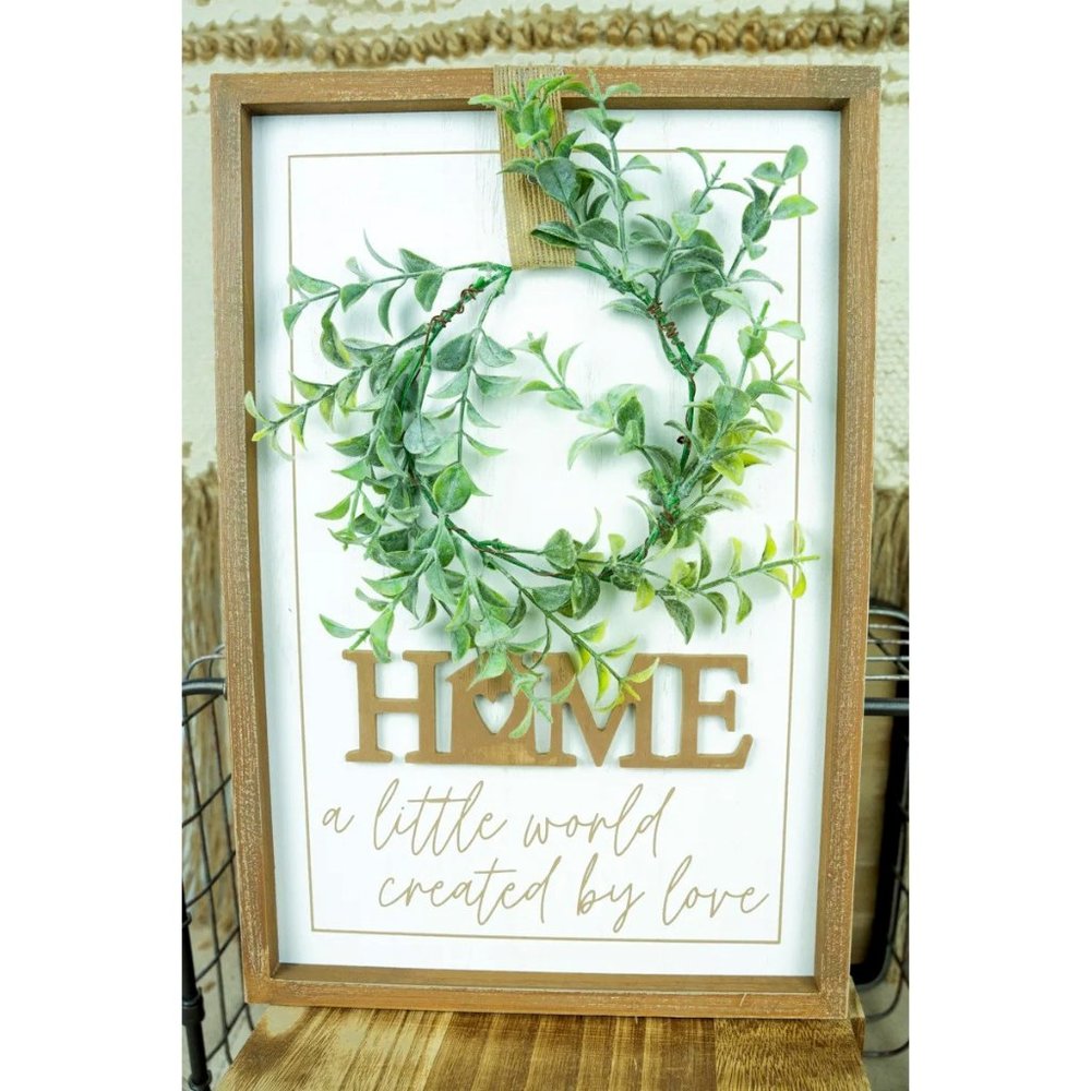 Wall or Table Home Decor. Wood Framed. Wreath. NWT.